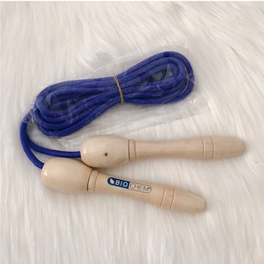 Biochem Wooden Handle Jump Rope with Blue Cord